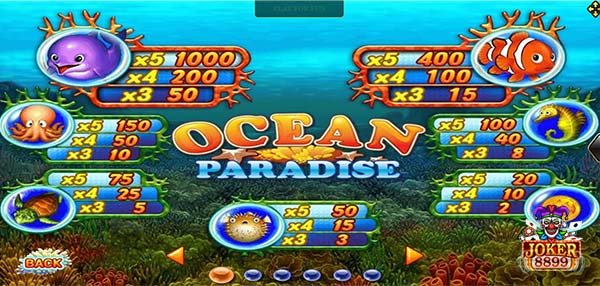 สัญลักษณ์ภายในเกมสล็อต Ocean Paradise 