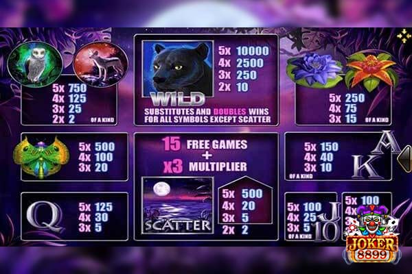 สัญลักษณ์อัตราการจ่ายเงินรางวัลของเกม Panther Moon