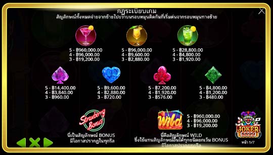 สัญลักษณ์การจ่ายเงินรางวัลของเกมสล็อต Strawberry Cocktail