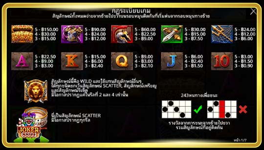 สัญลักษณ์การจ่ายของเกมสล็อต Chase for Glory