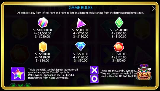 สัญลักษณ์การจ่ายของเกมสล็อต Tic Tac Take