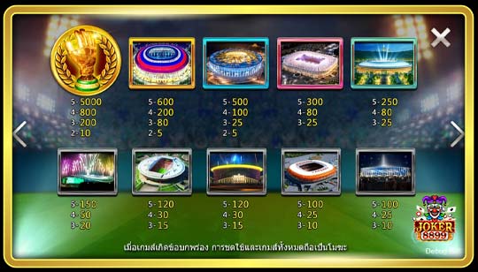 สัญลักษณ์การจ่ายของเกมสล็อต World Cup Field